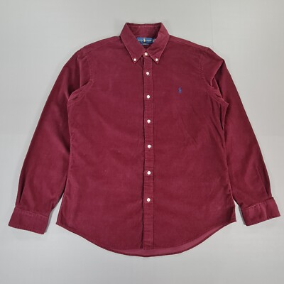 Polo Ralph Lauren Mens Corduroy Shirt Burgundy XL Cotton Long