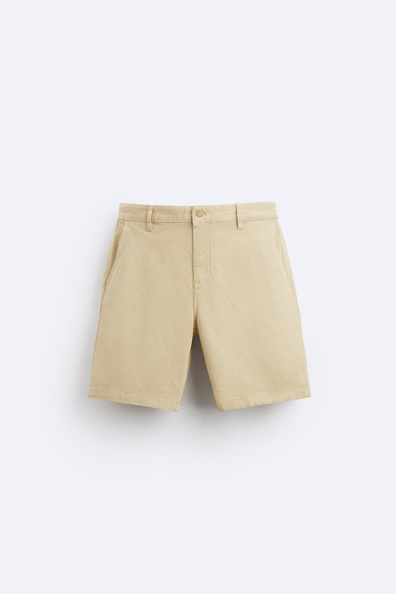 New Zara Men Structured Chino Bermuda Shorts 9252/355 Beige W29