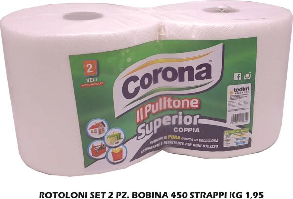 Rotoloni Set 2 pezzi Bobina 450 Strappi Kg 1,95 Tedim Industry TED1354