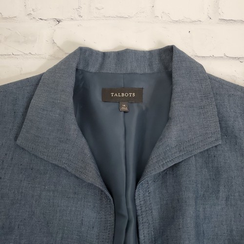 Talbots 100% Leinen Blazer Damen 14 blau offen gefüttert 3/4 Arm Freizeit Büro - Bild 3 von 12
