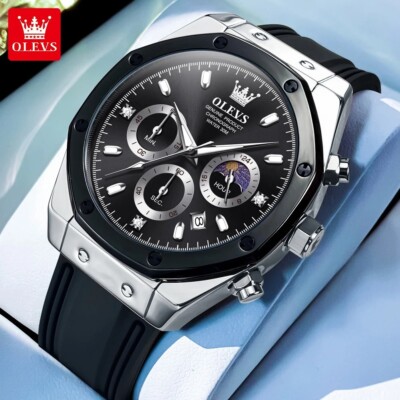 Waterproof Quartz Watch OLEVS Luxury Luminous Business Men Leather Men's Strap
