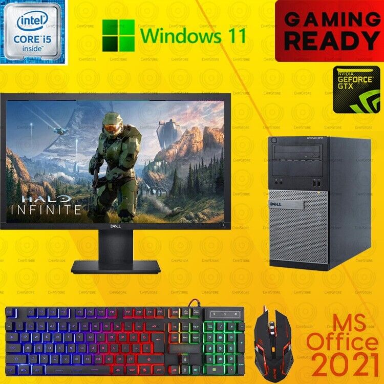 Fortnite Dell i5 Gaming Desktop PC Computer Nvidia GT1030 Win11 16GB 1TB 22" LCD