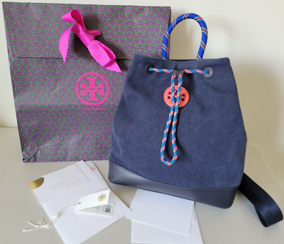 NWT Tory Burch Kellyn Navy Blue Drawstring Backpack Bag  display picture 3