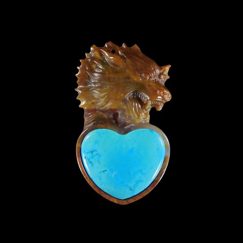 Geschnitzter Wolf & eine Edelsteinperle GJ600049 - Bild 1 von 4