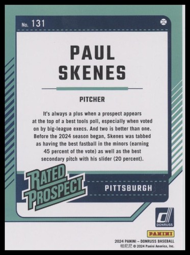 2024 Donruss #131 Paul Skenes - Picture 2 of 2