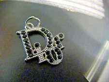 DIOR ZIPPER PULL CHARM   SILVER tone metal BLACK CRYSTALS  25X20mm