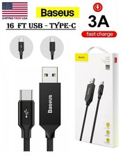 Baseus 5M 3A Fast Charge Type-C to USB Braided Charging Data Cable QC 3.0 16 FT