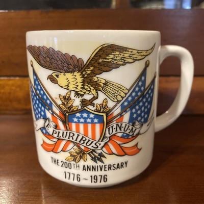 E. PLURIBUS UNUM Porcelain Coffee Mug USA EAGLE FLAGS 200th Anniversary ...