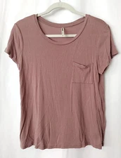 Tresics Pocket T Shirt Short Sleeve Lightweight Semi Sheer Lt Brn Size S #14906