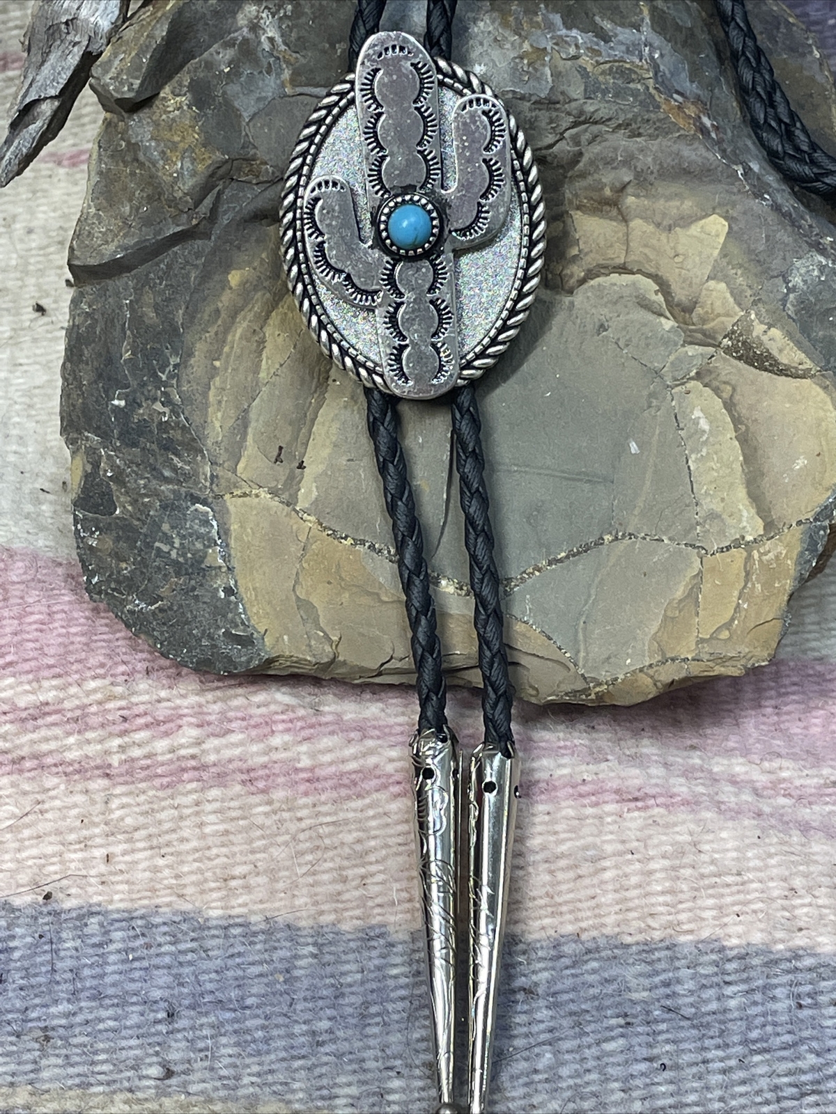 Saguaro Cactus Turquoise Silver Bolo Tie Western Southwest WEDDING Fall Festival
