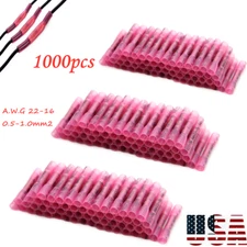 1000PCS 22-16AWG Heat Shrink Butt Wire Connectors Crimp Terminals Waterproof 