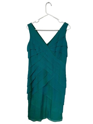 TADASHI SHOJI Women's Green Ombre Tiered Ruffled Silk Chiffon Dress Size  10