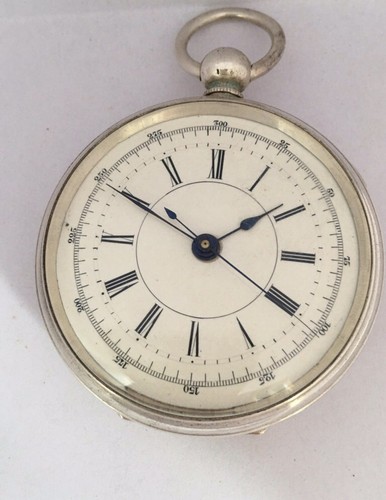 Antique Silver Plated Centre Seconds Chronograph Lever Pocket Watch - Picture 8 of 12