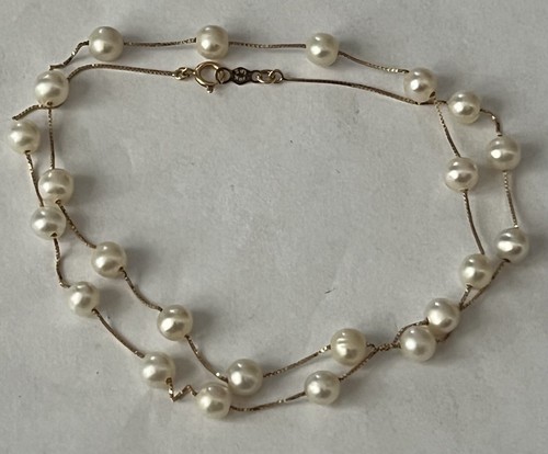Collar de perlas de cadena de oro amarillo de 14k de 18 pulgadas. - Imagen 3 de 9