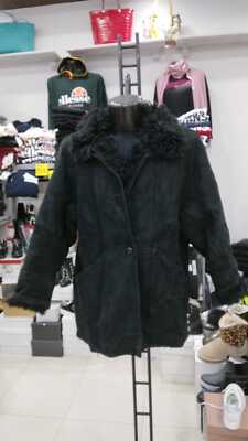 Schaffell Mantel Damen Schwarz Aus Echtem Leder VINTAGE Gr 46 MON 588 LZ