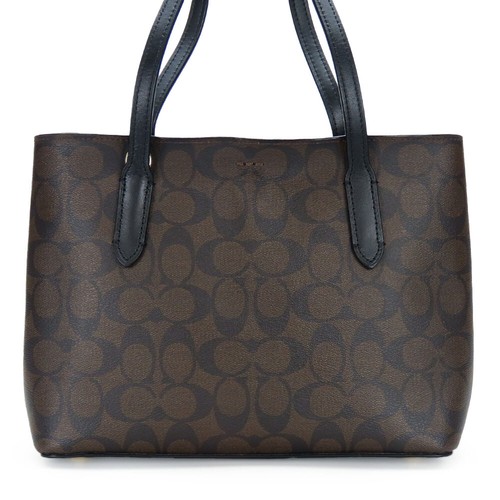 USED COACH Tote Bag F73293 Signature leather Dark brown black Shoulder - Picture 3 of 15