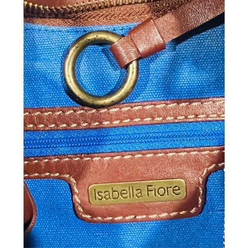 Isabella Fiore Boho Navy Blue Canvas & Embroidered Leather Satchel Shoulder Bag - Picture 6 of 9