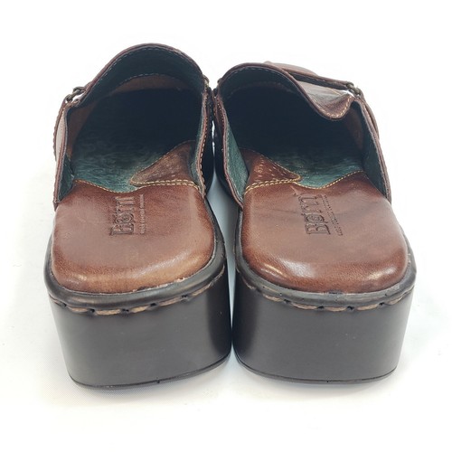 Born W5233 Womens Clogs Mules Shoes 7 M Brown Leather Slip On Platform Wedges - Picture 6 of 11