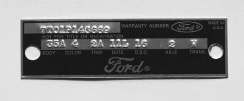 ¡NUEVO! Placa de datos de puerta de garantía Ford Fairlane Mustang 1966-1967 perforada personalizada Foto 3 de 4