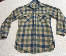 Vtg Woolrich Made in USA 85% Wool 15% Nylon Flannel - Blue green Plaid Small S