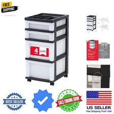 4-Drawer Rolling Storage Cart with Organizer Top, Black/Pearl Keep craft su...