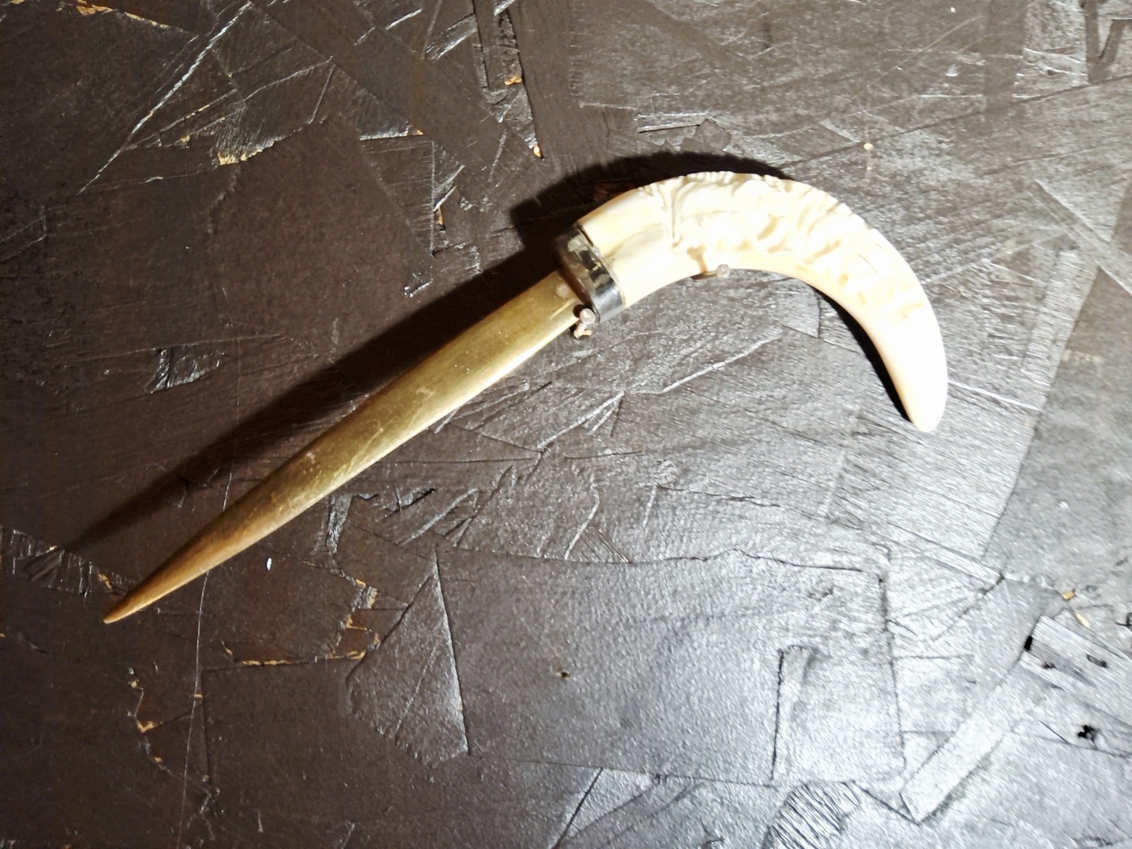 Vintage Hand Carved Ivory and Brass Letter Opener