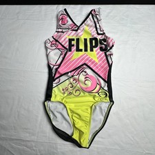 Ozone Flips Pink Yellow Black Tank Style Practice Gymnastics Leotard AXS