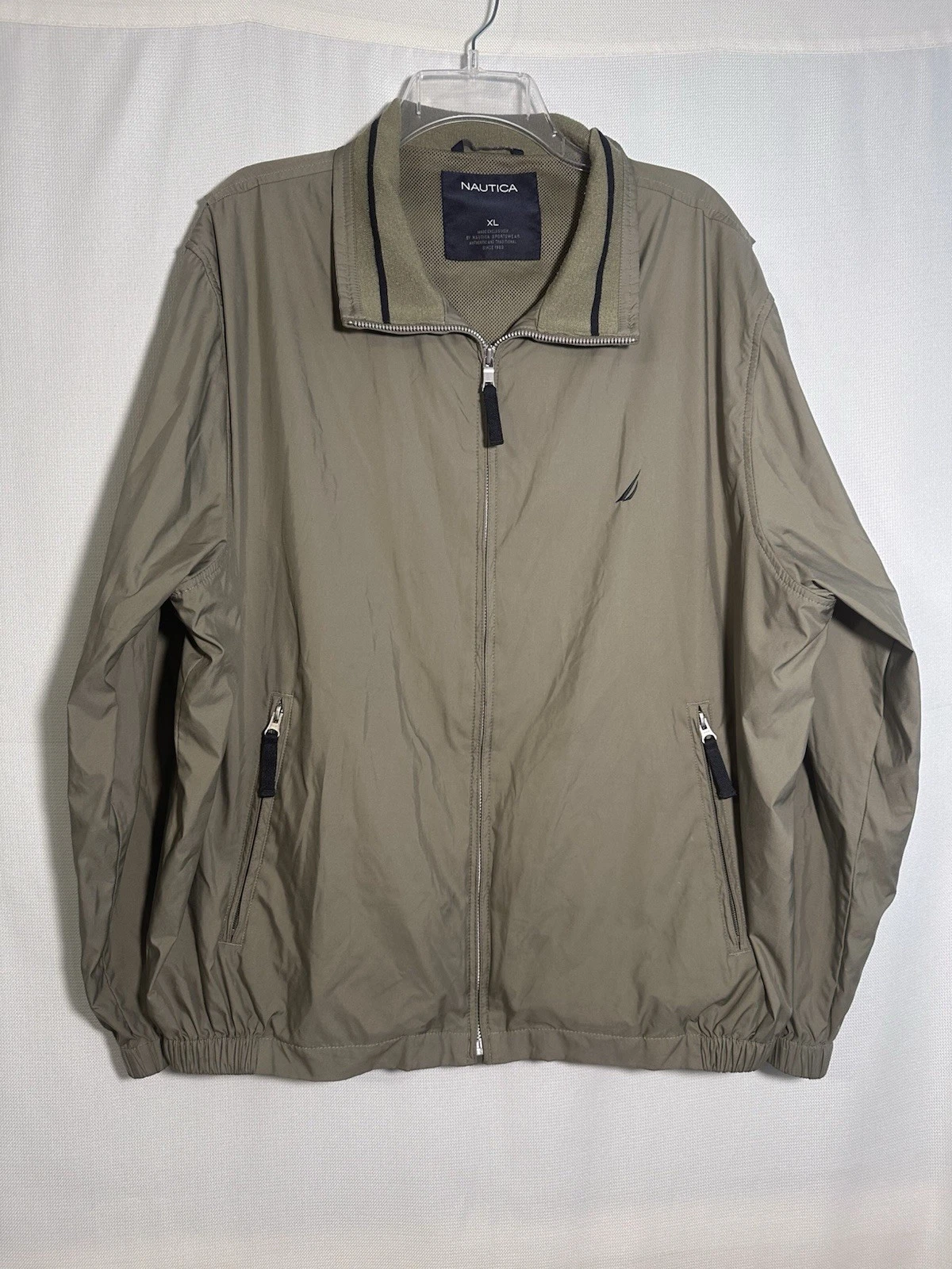 Nautica Men’sXL Lightweight Brown Jacket Lined Pocket Coat Windbreaker Full Zip