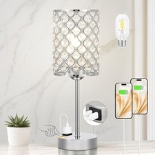 Crystal Table Lamp, Crystal Lamp Touch Control with USB-C USB 1 Pack B-Silver