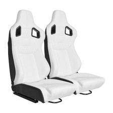 1 Set White Universal Reclinable Racing Seat Pvc Leather Adjustable Bucket Seat