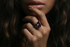 Amethyst Heart Ring Gold Filled Double Band Faceted Gemstone Statement