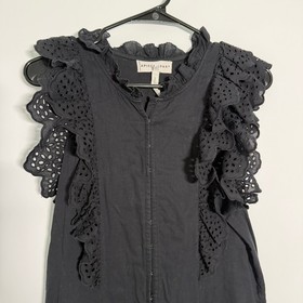 Apiece Apart Black Eyelet Ruffle Sleeve Jumpsuit No Belt Hook Closure Limon