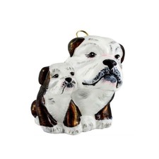 Brown and White Bulldog Mother with Puppy Polish Blown Glass Christmas Ornament