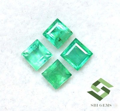 Sbi Gems 4x4 mm Natürliche Smaragd Square Cut Lot 04 Stück 1,56 CTS