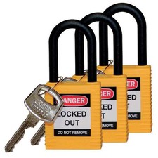 Brady 123336 Lockout Padlock, Keyed Alike, Nylon, Yellow, 1 1/2 In Shackle