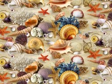 Sea Shells on Sand 44" fabric by Elizabeths Studio, 278-sand, cotton