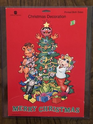 Vintage Muppets Christmas Cardboard Die Cut  Kermit Miss Piggy American Hallmark