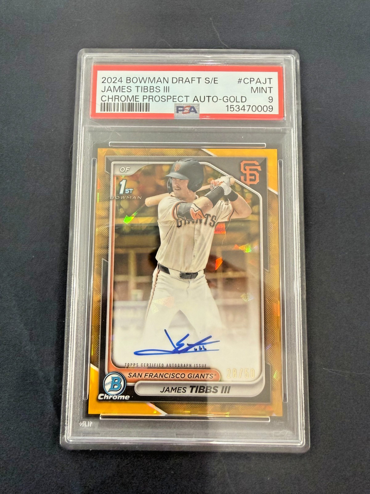 2024 Bowman Draft Sapphire James Tibbs III Gold Auto /50 PSA 9
