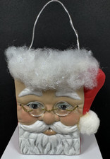 Vintage Santa Claus Face Hand Painted Ceramic Holiday Bag Figurine Decor FS
