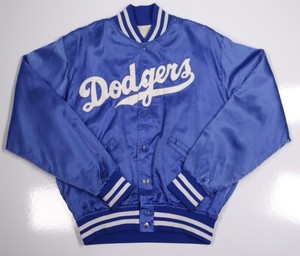Los Angeles Dodgers Vintage 80s Felco Satin Bomber Jacket Blue Made in USA Large