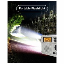 Portable FM Radio with Hand Crank, Bluetooth Speaker, Flashlight