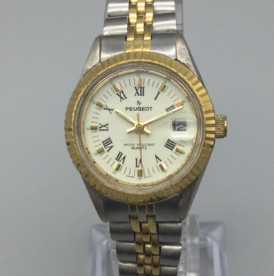 Vintage Peugeot Watch Women 26mm Silver Gold Two Tone Date  display picture 1