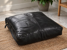 Genuine Leather Sofa Cushion Cover Square Pouf Ottoman Seat Handmade