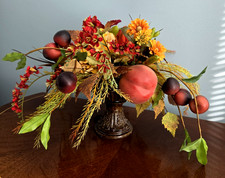 Artificial Faux Flowers in Vase,Silk Flower Arrangement Fruit Table Centerpiece