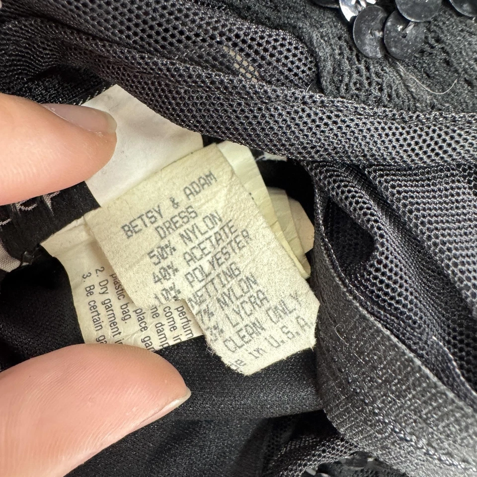 Vestido Betsy & Adam Mujer Pequeño Negro Malla Transparente Lentejuelas Manga Larga Cóctel EE. UU. Foto 4 de 4