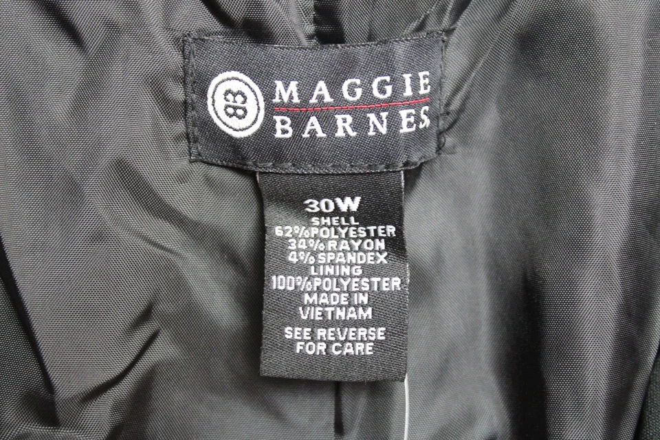 Blazer Maggie Barnes para mujer 30W negro blanco ribete en tubo 3 botones chaqueta de carrera Foto 3 de 4