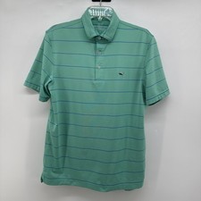Vineyard Vines Polo Shirt Mens Small Stretch Green Blue Striped Performance Golf