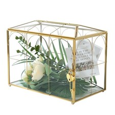 Glass Card Box with Slot, Small Gold Clear Card Box for Wedding Receptions - ...