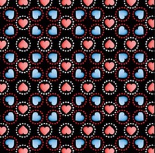 Benartex Patriotic Circle Hearts Red Blue Black 100 Cotton Price per Yard Valen