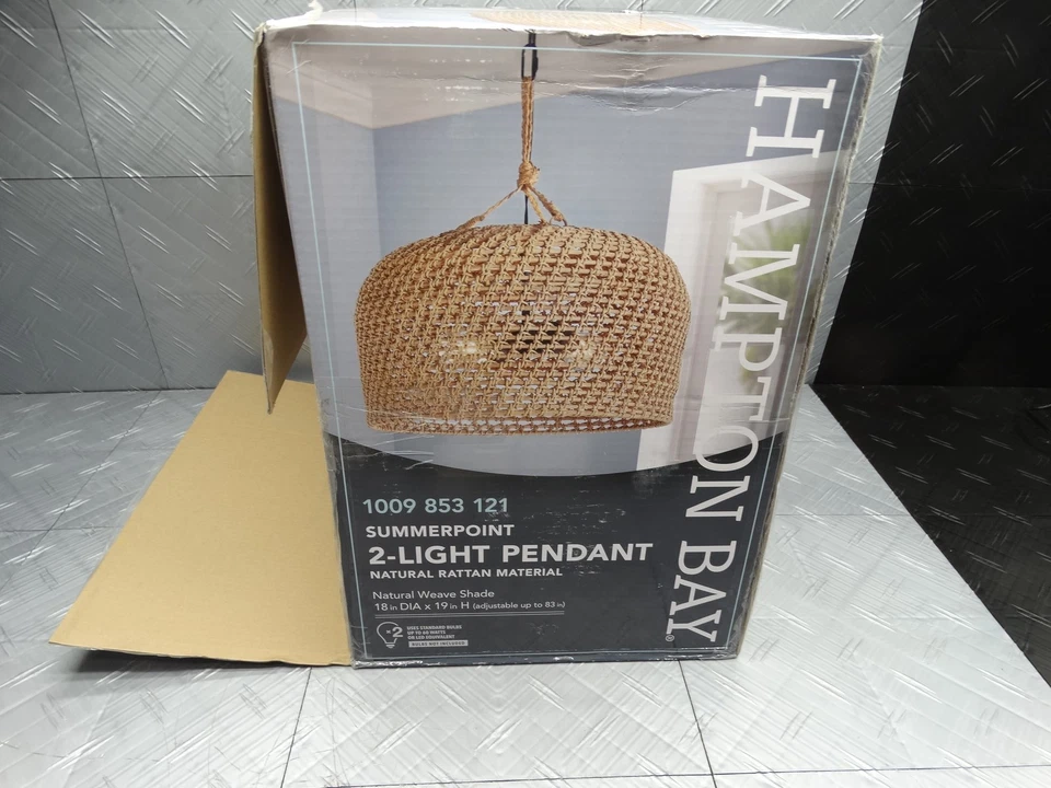 Luz colgante Hampton Bay Summerpoint 2 luces negra sombreada con tono tejido natural Foto 3 de 4